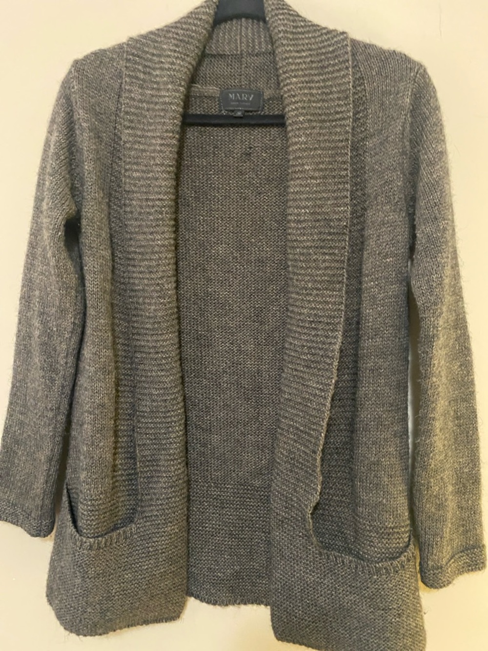 MARV - made in Italy - Gray Shawl-Collar Open-Front Knit Cardigan